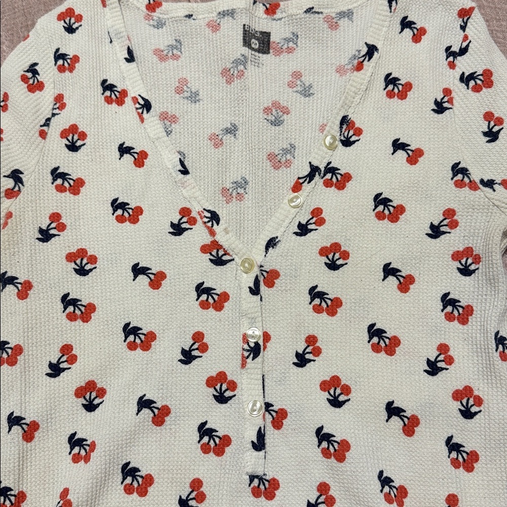 BDG White Floral Waffle Knit Top